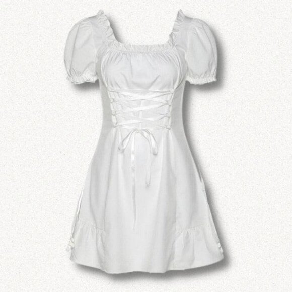 White Lace Up Front Milkmaid Fairy Dress - Picture 8 of 8